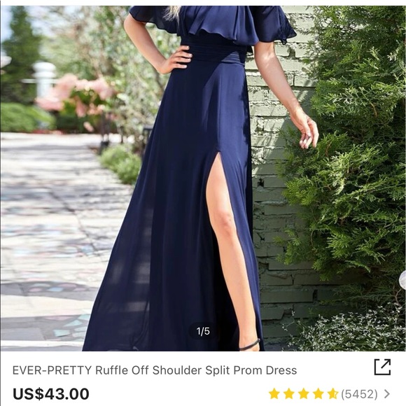 A Every-pretty ruffle off shoulder split prom dress - Picture 2 of 3